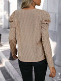 Textured V-Neck Long Sleeve Top - Trendsi - Flyclothing LLC