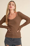 Aemi + Co Lettuce Hem Scoop Neck Long Sleeve Knit Top - Trendsi - Flyclothing LLC