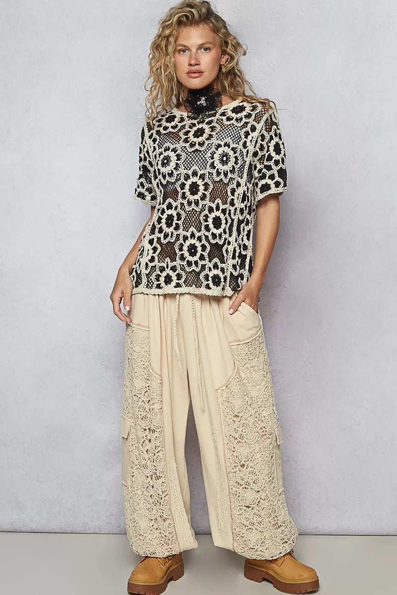 POL Openwork Short Sleeve Crochet Knit Top with Weave Knit Patterns - Trendsi - Flyclothing LLC