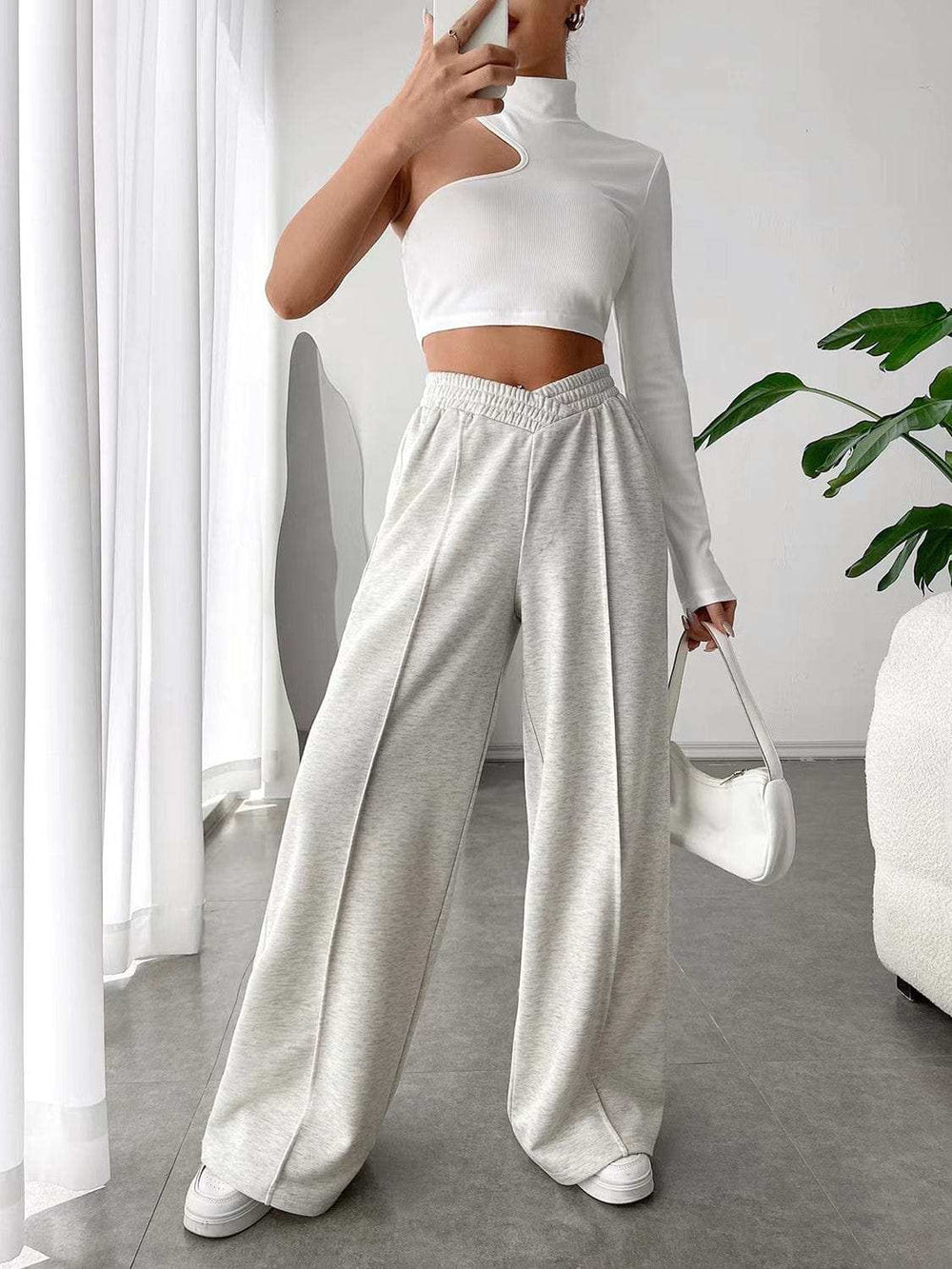Elastic Waist Wide Leg Pants - Trendsi - Flyclothing LLC