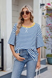 Contrast Striped Round Neck Half Sleeve T-Shirt - Trendsi - Flyclothing LLC