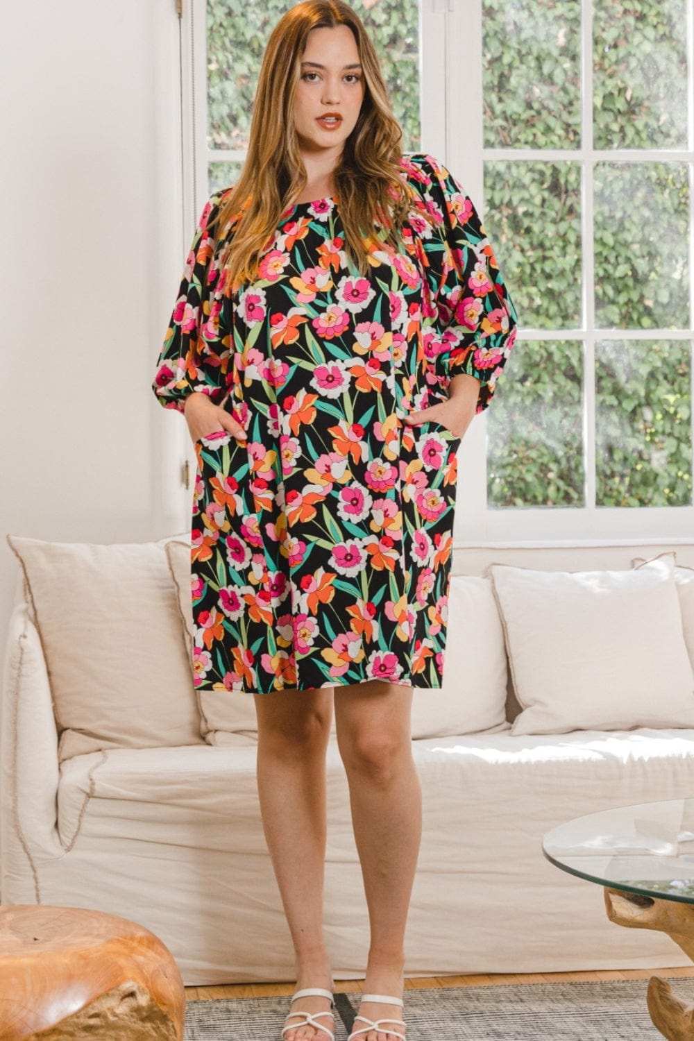 ODDI Full Size Floral Puff Sleeve Mini Dress - Trendsi - Flyclothing LLC