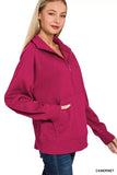 Zenana Half Zip Fleece Sweatshirt with kangaroo Pocket - Trendsi - Flyclothing LLC