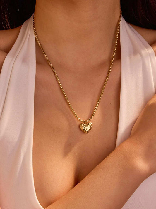 18K Gold-Plated Stainless Steel Heart Pendant Necklace - Trendsi - Flyclothing LLC