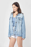 RISEN Full Size Distressed Long Sleeve Denim Jacket - Trendsi - Flyclothing LLC