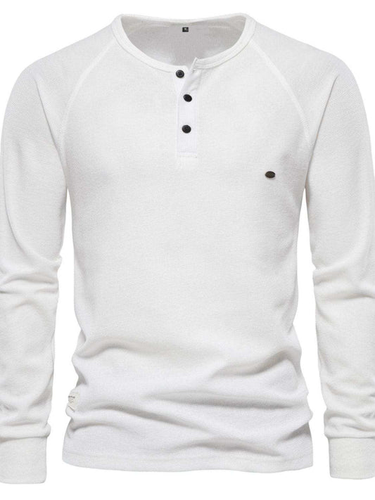 Men's Waffle-Knit Long Sleeve T-Shirt - Trendsi - Flyclothing LLC