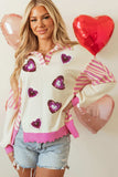 Valentine’s Day Sequin Heart Pattern Long Sleeve Sweatshirt - Trendsi - Flyclothing LLC