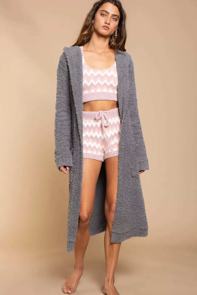 POL Berber fleece Tie Front Tunic Cardigan with Pockets - Trendsi - Flyclothing LLC