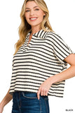 Zenana Striped Split Neck Collared Top - Trendsi - Flyclothing LLC
