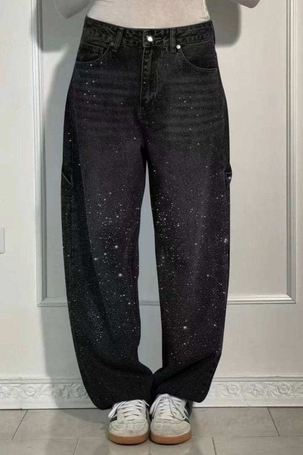 Full Size Washed Rhinestone Detail Wide leg Jeans Plus Size - Trendsi - Flyclothing LLC