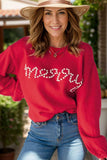 Letter Pearl Detail Round Neck Long Sleeve Sweater - Trendsi - Flyclothing LLC