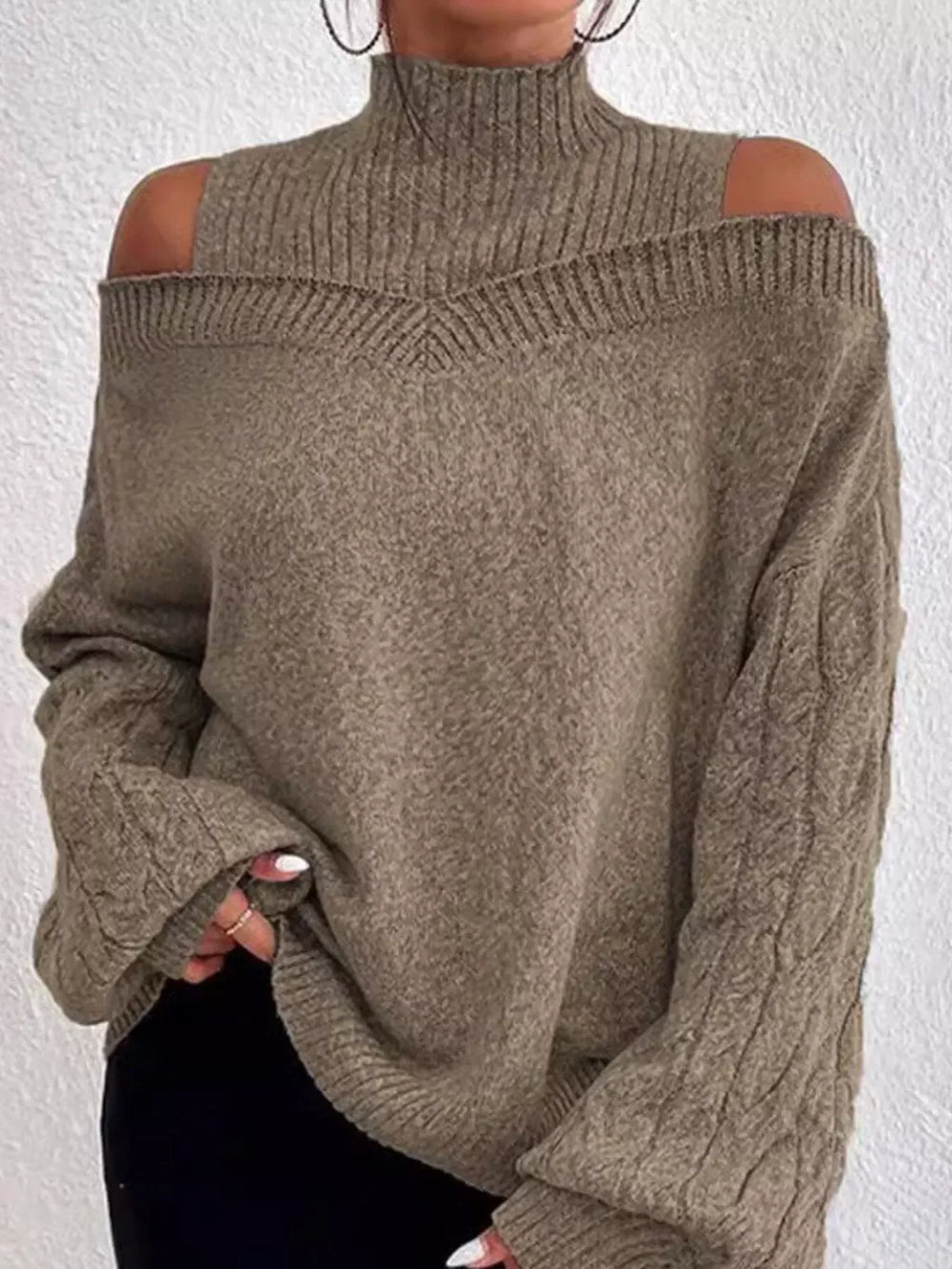 Cold Shoulder Turtleneck Sweater - Trendsi - Flyclothing LLC