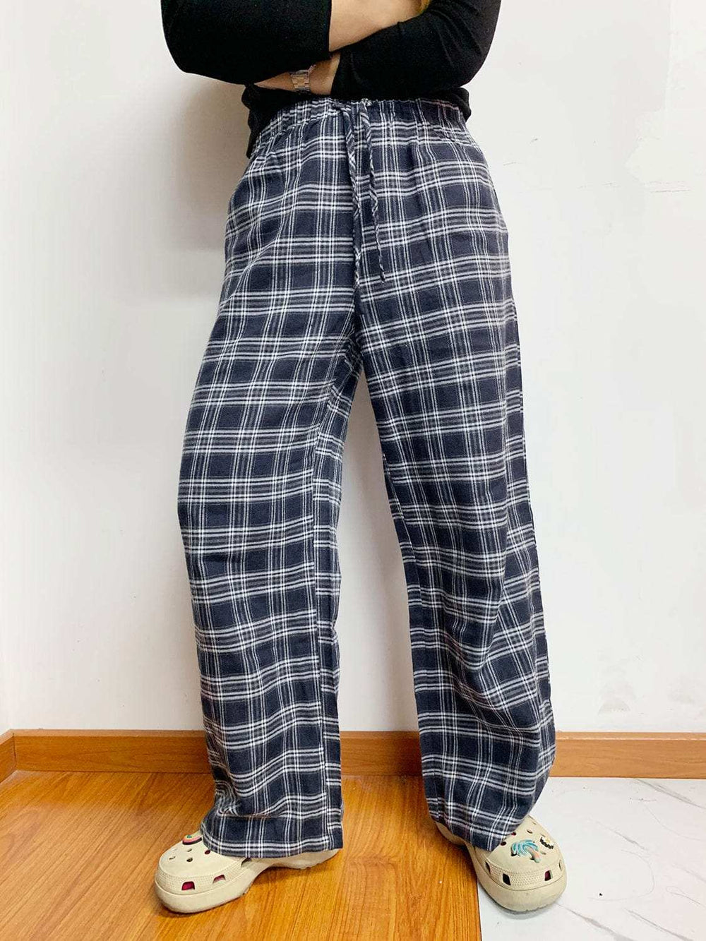Plaid Drawstring Wide Leg Pants - Trendsi - Flyclothing LLC
