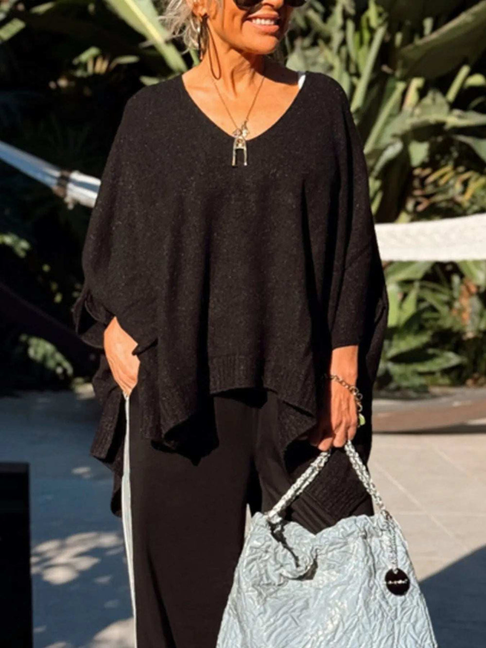 Ribbed Hem V-Neck Sweater - Trendsi - Flyclothing LLC