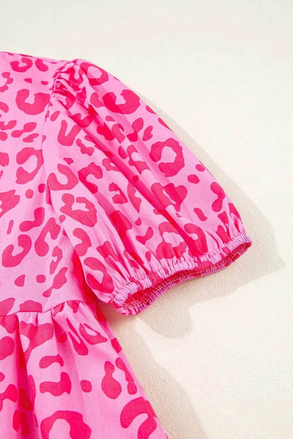 Leopard Tie Front Puff Sleeve Dress - Trendsi - Flyclothing LLC