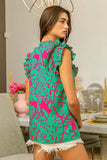 BiBi Leopard Leaves Print Woven Top - Trendsi - Flyclothing LLC