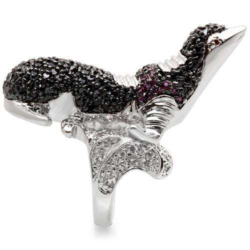 0W003 - Rhodium + Ruthenium Brass Ring with AAA Grade CZ in Multi Color - Alamode - Flyclothing LLC