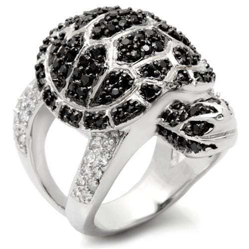 0W005 - Rhodium + Ruthenium Brass Ring with AAA Grade CZ in Jet - Alamode - Flyclothing LLC
