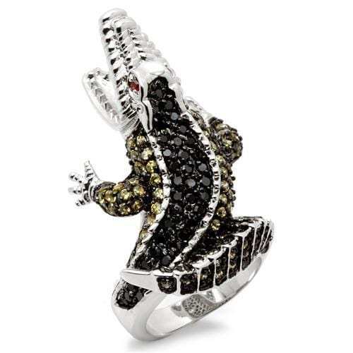 0W007 - Rhodium + Ruthenium Brass Ring with AAA Grade CZ in Multi Color - Alamode - Flyclothing LLC