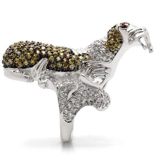 0W008 - Rhodium + Ruthenium Brass Ring with AAA Grade CZ in Multi Color - Alamode - Flyclothing LLC