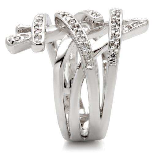 0W061 - Rhodium Brass Ring with AAA Grade CZ in Clear - Alamode - Flyclothing LLC