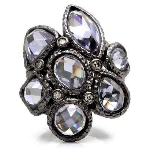 0W120 - Ruthenium Brass Ring with AAA Grade CZ in Light Amethyst - Alamode - Flyclothing LLC