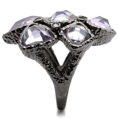 0W120 - Ruthenium Brass Ring with AAA Grade CZ in Light Amethyst - Alamode - Flyclothing LLC