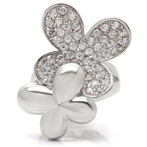 0W147 - Rhodium Brass Ring with AAA Grade CZ in Clear - Alamode - Flyclothing LLC