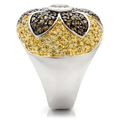 0W154 - Rhodium+Gold+ Ruthenium Brass Ring with AAA Grade CZ in Multi Color - Alamode - Flyclothing LLC