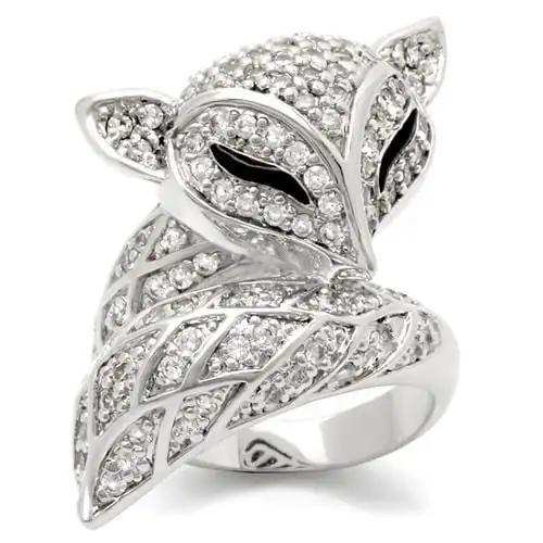 0W185 - Rhodium Brass Ring with AAA Grade CZ in Clear - Alamode - Flyclothing LLC