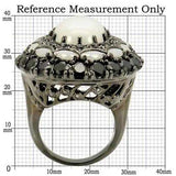 0W213 - Ruthenium Brass Ring with Milky CZ in White - Alamode - Flyclothing LLC