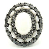 0W213 - Ruthenium Brass Ring with Milky CZ in White - Alamode - Flyclothing LLC