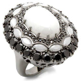 0W213 - Ruthenium Brass Ring with Milky CZ in White - Alamode - Flyclothing LLC