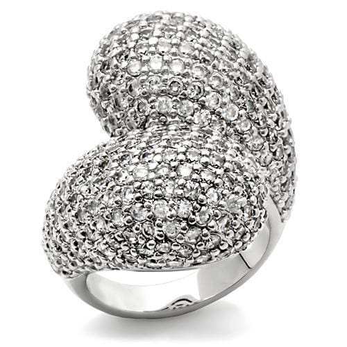 0W216 - Rhodium Brass Ring with AAA Grade CZ in Clear - Alamode - Flyclothing LLC