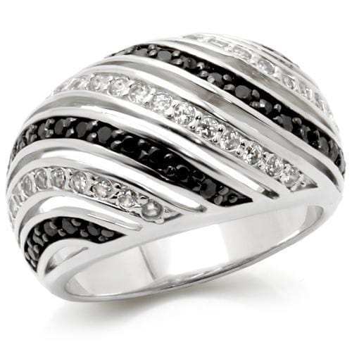 0W224 - Rhodium + Ruthenium Brass Ring with AAA Grade CZ in Jet - Alamode - Flyclothing LLC