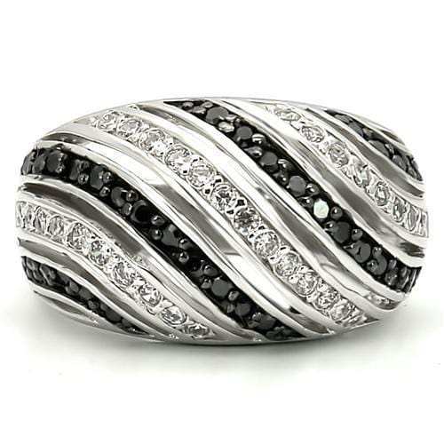 0W224 - Rhodium + Ruthenium Brass Ring with AAA Grade CZ in Jet - Alamode - Flyclothing LLC