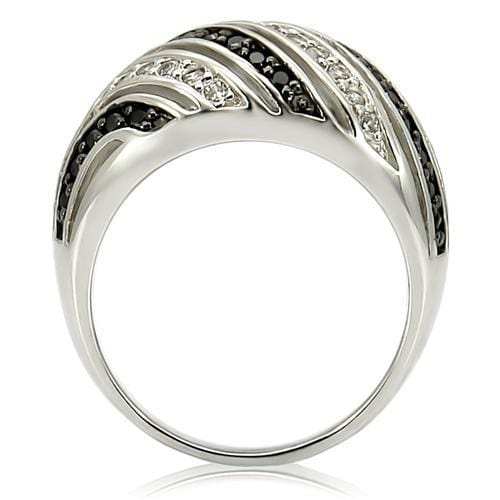 0W224 - Rhodium + Ruthenium Brass Ring with AAA Grade CZ in Jet - Alamode - Flyclothing LLC