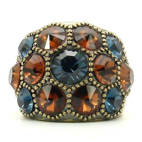 0W234 - Antique Copper Brass Ring with Top Grade Crystal in Multi Color - Alamode - Flyclothing LLC