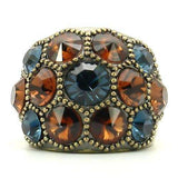 0W234 - Antique Copper Brass Ring with Top Grade Crystal in Multi Color - Alamode - Flyclothing LLC