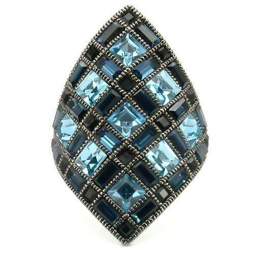 0W235 - Ruthenium Brass Ring with Top Grade Crystal in Sea Blue - Alamode - Flyclothing LLC