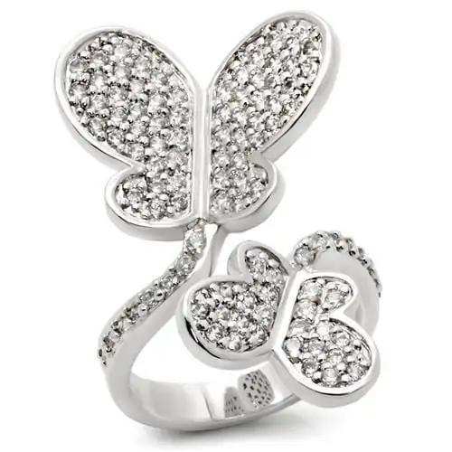 0W237 - Rhodium Brass Ring with AAA Grade CZ in Clear - Alamode - Flyclothing LLC