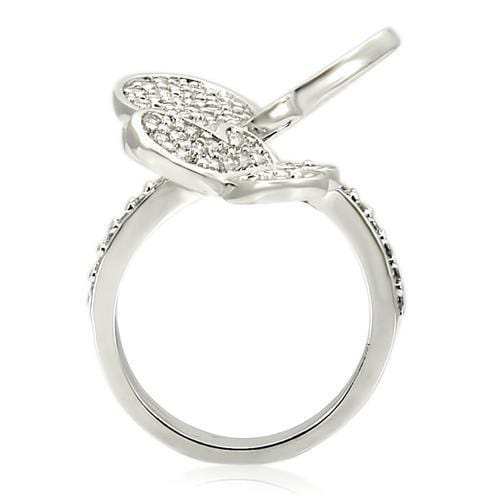0W237 - Rhodium Brass Ring with AAA Grade CZ in Clear - Alamode - Flyclothing LLC