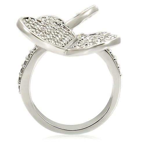 0W237 - Rhodium Brass Ring with AAA Grade CZ in Clear - Alamode - Flyclothing LLC