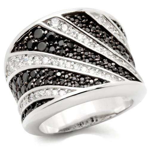 0W242 - Rhodium + Ruthenium Brass Ring with AAA Grade CZ in Jet - Alamode - Flyclothing LLC