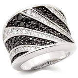 0W242 - Rhodium + Ruthenium Brass Ring with AAA Grade CZ in Jet - Alamode - Flyclothing LLC