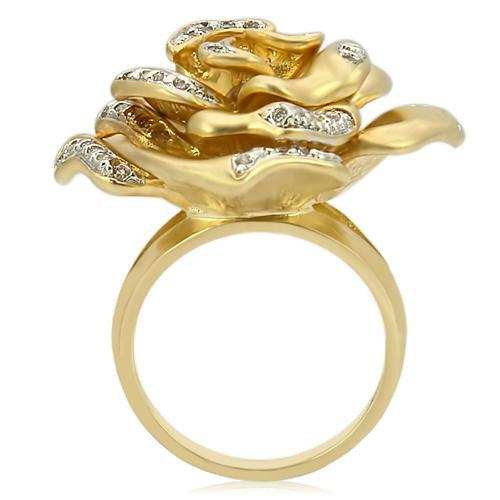 0W250 - Matte Gold & Rhodium Brass Ring with AAA Grade CZ in Clear - Alamode - Flyclothing LLC