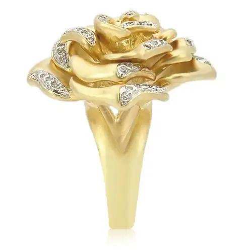 0W250 - Matte Gold & Rhodium Brass Ring with AAA Grade CZ in Clear - Alamode - Flyclothing LLC