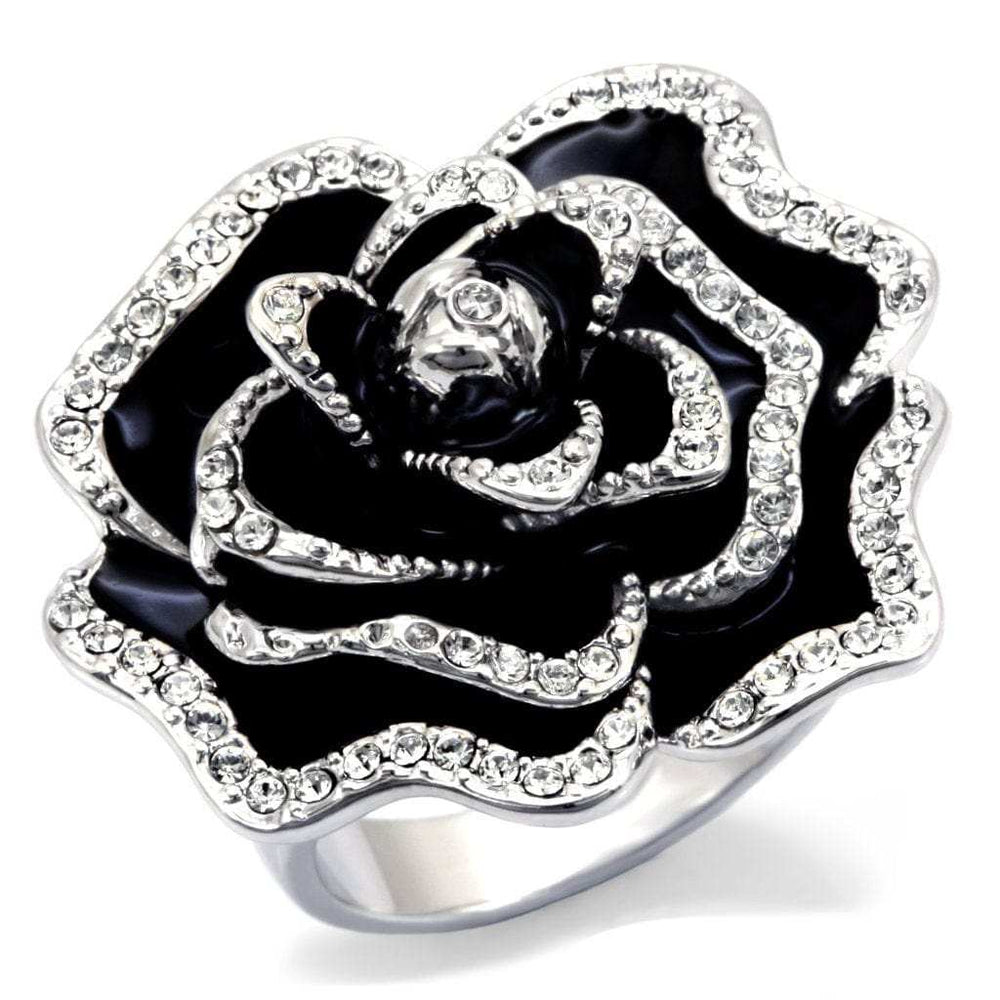 0W252 - Rhodium Brass Ring with Top Grade Crystal in Clear - Alamode - Flyclothing LLC