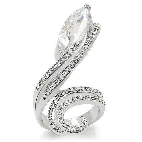 0W253 - Rhodium Brass Ring with AAA Grade CZ in Clear - Alamode - Flyclothing LLC