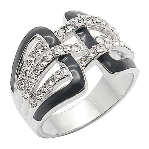 0W258 - Rhodium Brass Ring with AAA Grade CZ in Clear - Alamode - Flyclothing LLC